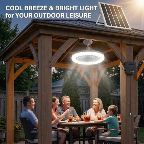 APILAB Solar Ceiling Fan with Light 3-in-1 Waterproof Outdoor Indoor