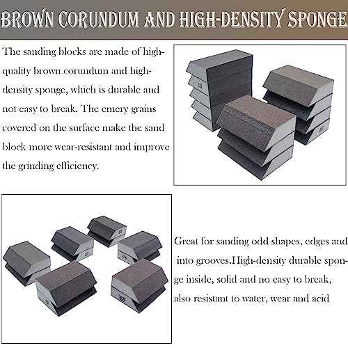 12 Pack Single Sanding Sponge Set - 80/100/120/180/220/320 Grit Sanding Blocks Assortment, Washable and Reusable