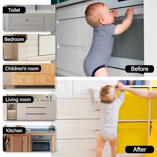 6 Pack Magnetic Cabinet Locks Baby Proofing - Child Safety Cabinet Latch Locks with Adhesive, No Drill or Tools Installation, for Cabinets Drawers Doors