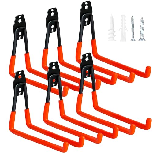 WMK 7.3'' Garage Hooks Heavy Duty Wall Hook, 6 Pack Garage Storage Hook, Wall Mount Utility Garage Hooks for Hanging Tools Bike Ladder (Orange)