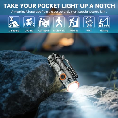 2 Pack EDC Flashlight, Led Rechargeable Mini Pocket Light with Clip, High Lumens Ultra Bright Compact Flashlights with Magnetic for Camping Hiking Outdoor Emergency Use Waterproof