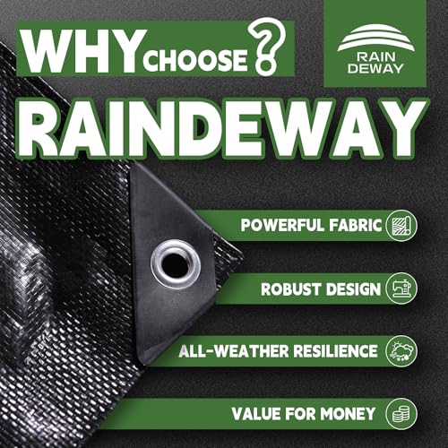 RAINDEWAY Black Waterproof Tarp 6x8 Feet - 8 Mil Heavy Duty Poly Cover