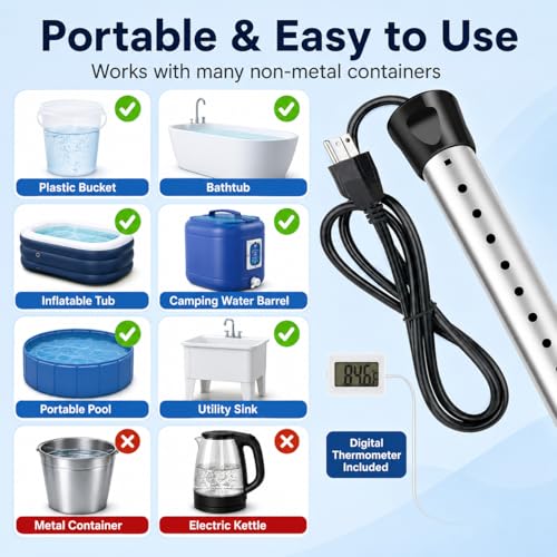 2000W Submersible Water Heater with Digital Thermometer & Stainless Steel Guard