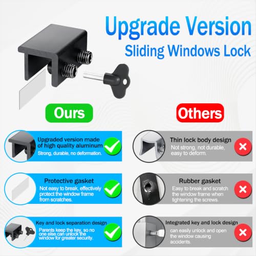 ZRFCXE 4 Pack Black Window Locks for Horizontal & Vertical Sliding Windows