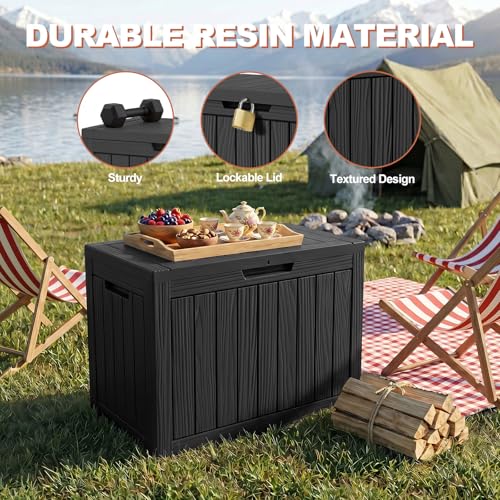 EFU 60 Gallon Waterproof Outdoor Storage Box Black - Weatherproof Resin Deck Bin
