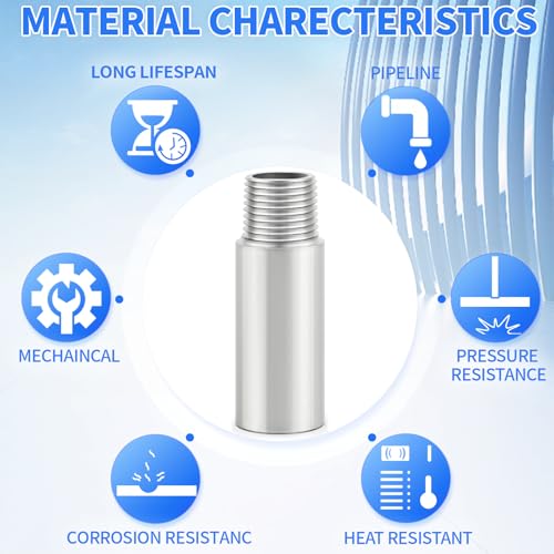 ChillWaves 1/2" NPT Male x 1/2" NPT Female Stainless Steel Pipe Nipple - 2" Length (50mm) - 2 Pack