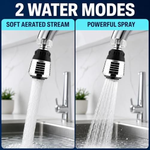Water-Saving 360° Swivel Faucet Aerator for Kitchen Sink - Dual Spray Nozzle Adapter