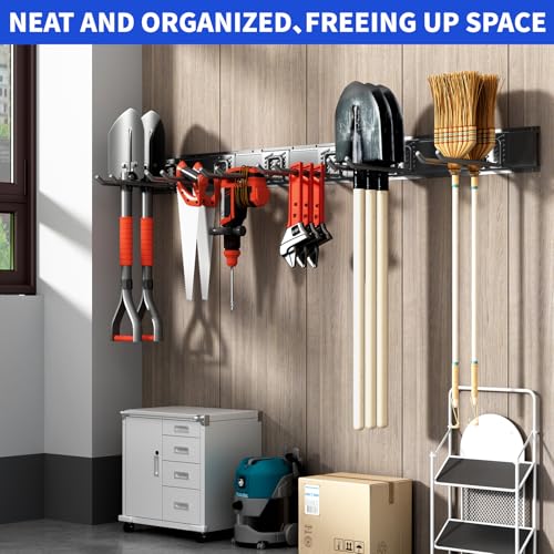 CRXCRC 48-Inch Heavy Duty Wall Mount Garage & Garden Tool Organizer with 6 Adjustable Hooks