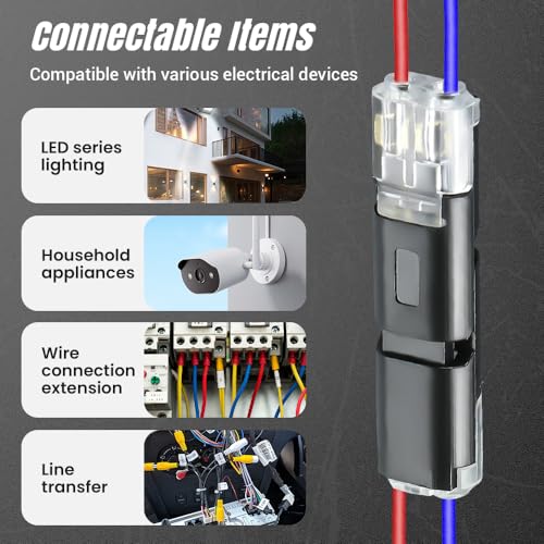 20PCS Double Wire Plug-in Connectors with Locking Buckle for 18-22 AWG Wires, Flame-Retardant Safety Housing