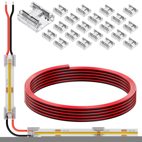 KOMIGAN 20 Pack COB LED Strip Connectors & 6.6FT Extension Wires for Solderless Light Splicing