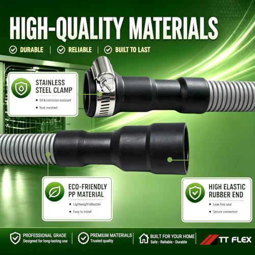 TTFLEX 6 ft Dishwasher Drain Hose — Flexible, Adjustable Inner Diameters 11/16, 1, 1-1/8 in