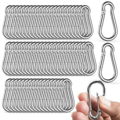 100 Pack M5 Spring Snap Hooks - Heavy Duty Galvanized Steel Carabiners for Camping Hiking Fishing
