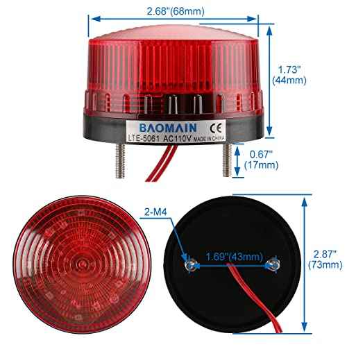 Baomain Industrial Signal Round Red Warning Light Strobe Warning lamp LTE-5061 AC 110V 3W, for Factories & Construction