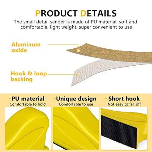 Micro Sander Kit, 80 Sheets Detail Handle Sanding Tools with Sandpaper 60 to 600 Grit for DIY Crafts Wood Tight Narrow Spaces Polishing (80pcs)