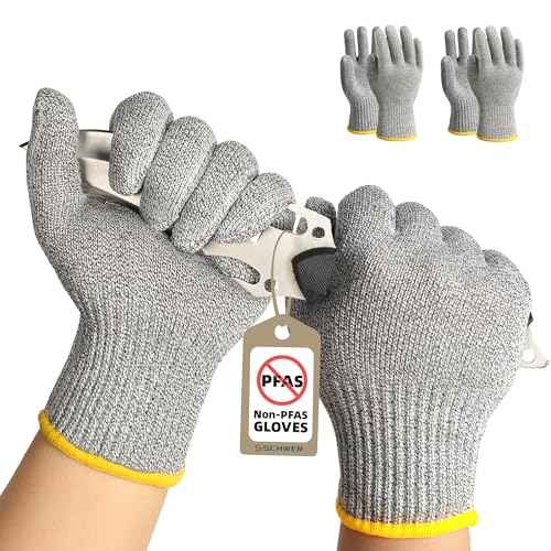Schwer 2 Pairs High Level ANSI A7 Cut Resistant Gloves, Food Grade Cutting Gloves for Chef, Mandoline Glove for Kitchen Meat Cutting, Wood Caving, Ambidextrous, Breathable & Cool, PR1508, L