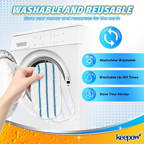 KEEPOW White/Blue 8 Pack Steam Mop Pads for PurSteam ThermaPro 10-in-1 & 211 – Reusable Microfiber Replacement Pads