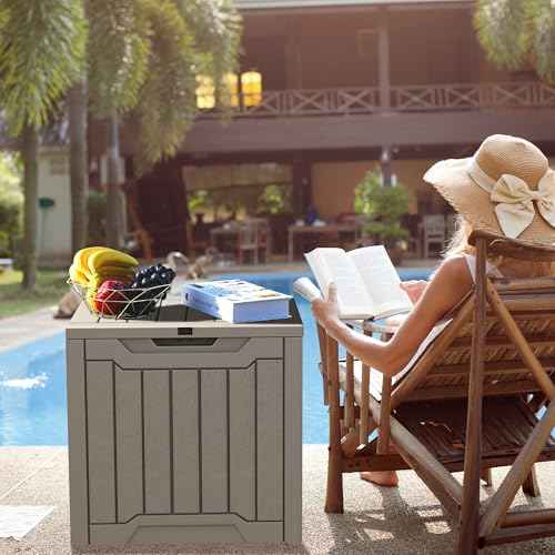 YITAHOME 31 Gallon Outdoor Storage Deck Box, Waterproof Resin Package Delivery and Storage Box with Lockable Lid for Patio Furniture Cushions, Pool Accessories, Garden Tools, Taupe