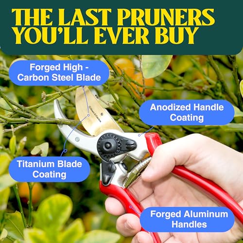 Red Haus & Garten ClassicPRO 8.5" Titanium Bypass Pruning Shears - Professional Garden Clippers