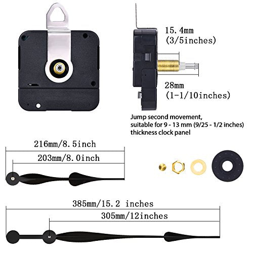 Hicarer Black High Torque Quartz Clock Movement with 12-Inch Spade Hands Replacement for DIY Clocks