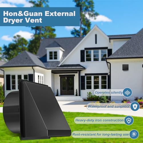 Hon&Guan 4 Inch Dryer Vent Cover with Removable Mesh Black Wall Mount