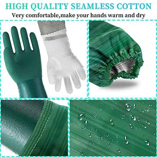 Eiito Extra-long 26" Rubber Pond Gloves, Chemical Resistant Gloves PVC Reusable,Heavy Duty Waterproof Cleaning Gloves with Cotton Liner,Anti-skid, Acid-alkali and Oil