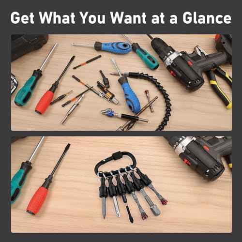 Valkynos 6 Pcs Drill Bit Holder Mens Gifts, 1/4 Bit Holder Key Chain, Impact Bit Holder, Quick Release Bit Organizer Cool Gadgets for Nut Driver Screwdriver&Drill Bits w/Key Chain Carabiner