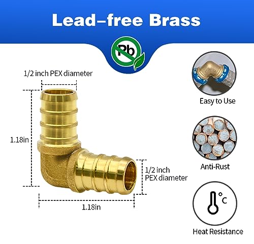 Ruby.Q 1/2-Inch 30pcs PEX Brass Fittings Set | Elbows, Tees, Couplings