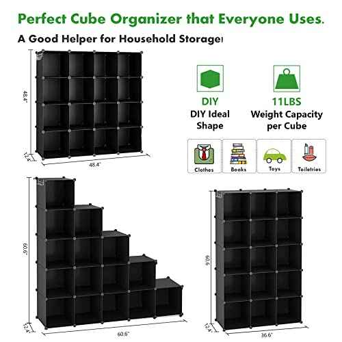 C&AHOME Cube Storage Organizer, 16-Cube Shelves Units, Plastic Storage Cubes, DIY Closet Organizer, Modular Closet Storage Shelves Ideal for Home, Bedroom, 48.4" L ¡¿ 12.4" W ¡¿ 48.4" H Black SUM3016H