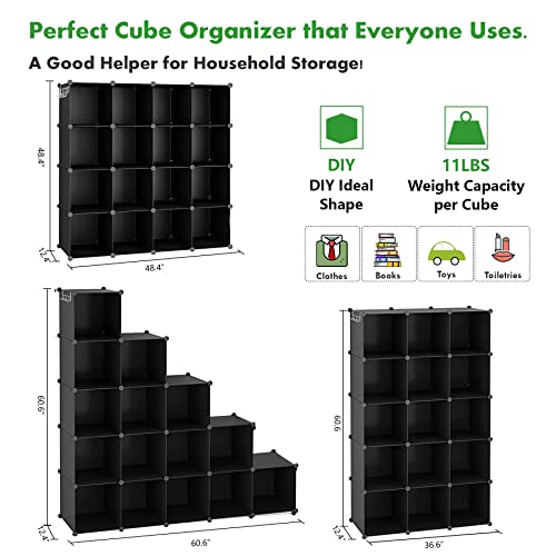 Black 16-Cube Storage Organizer Shelves Unit - Modular Plastic Cube Shelves