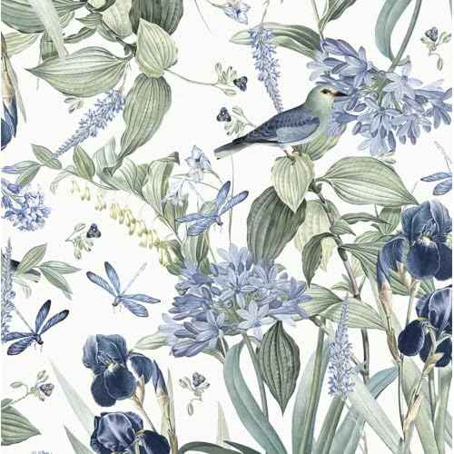 Floral Wallpaper Peel and Stick Blue Flower Contact Paper 16.9inch x118.1inch Vintage Wall Paper Floral Bird Wallpaper for Cabinets Shelf Liner Removable Decor Waterproof White and Blue Vinyl