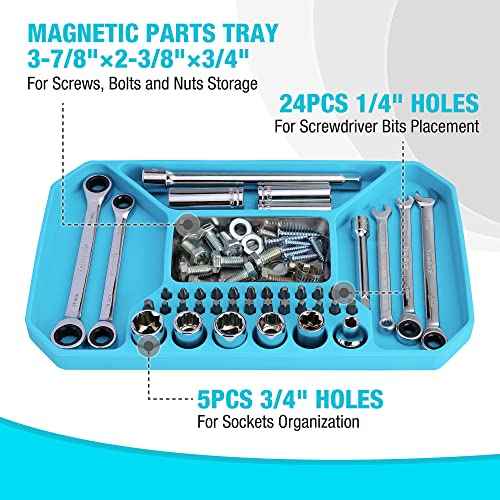 DURATECH 2-Piece Silicone Tool Tray, Premium Non-Slip Flexible Tool Organizer with Magnetic Tray, Tool Storage for Socket, Bolts and Nuts, Screwdriver bits, Gift for Christmas, Mechanic & Garage Tool