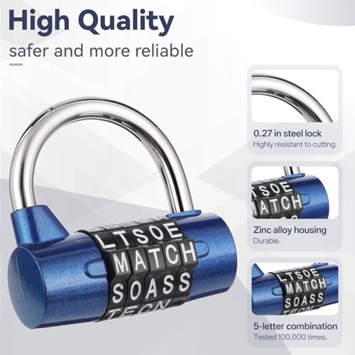 4 Pcs 5 Letter Combination Lock Safety Padlock Combination Locks Keyless Resettable Metal Lock for School Gym Sports Locker Fence Toolbox Case Hasp Cabinet Storage