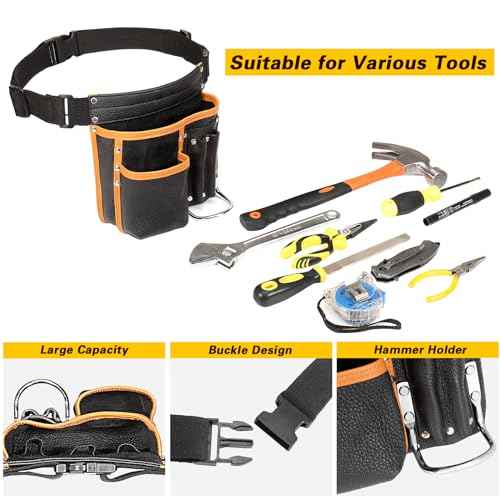 Tool Belt,Genuine Leather Tool Pouch,Detachable & Adjustable Single Side Tool Belt Pouch for Electrician,Carpenter,Construction,Work Apron,Utility Belt.