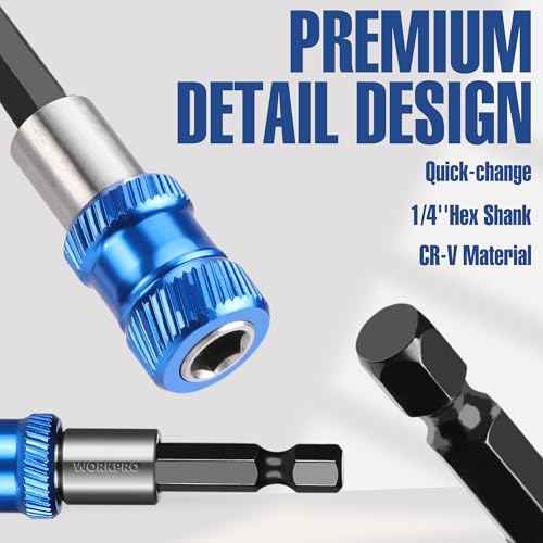 WORKPRO Drill Bit Extension Set, 3Pcs 2-3/8''Magnetic Impact Drill Screwdriver Bit Holder, 1/4 Inch Hex Quick Release Bit Holder for Drill