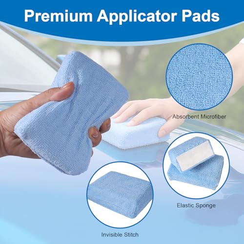 8 Pack Microfiber Applicator Pads, 5 x 3 Inches Thickened Car Wash Sponge, Premium Cleaning Sponges Foam Wax Applicator Pads for Car Detailing, Waxing, Polishing