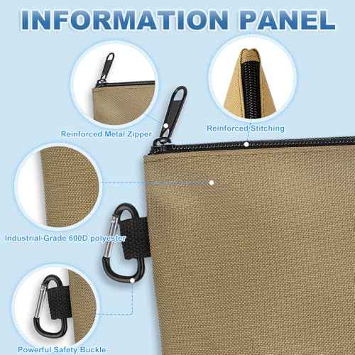 Versatile Tool Bag Organizer ? 3-Pack Zipper Pouches bag with metal carabiner, Ideal Tool Pouch for Mechanics, Electricians, and DIY Enthusiasts?£¨3 Color Pack,Tan, Navy Green, Black£©