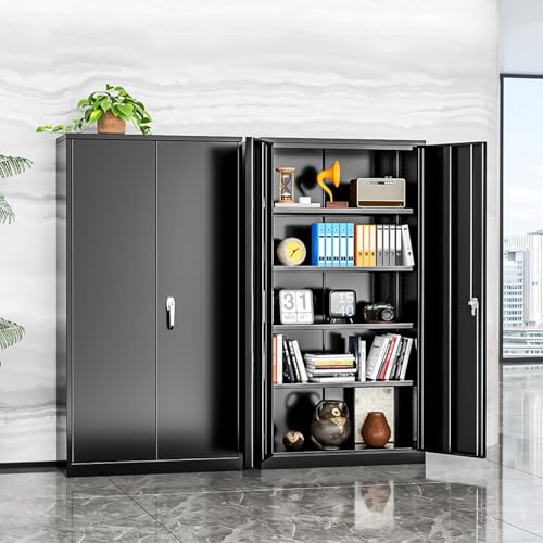 Heavy-Duty Steel Storage Cabinet with Locking Doors, Adjustable Shelves, Black - 72 Inch