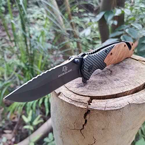 DOOM BLADE Folding Pocket Knife with Spring Assisted, Glass Breaker, Rope Seatbelt Cutter for Camping Fishing Hiking Hunting Outdoor Gifts for Men
