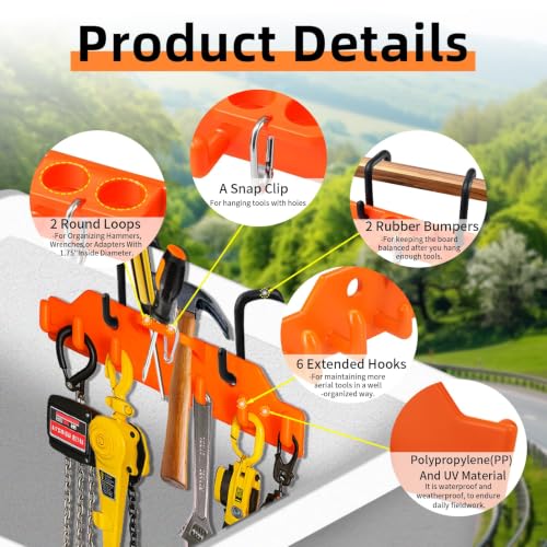 Noliven Lineman Tool Board with 6 Hooks - 2x3in & 2x4in Aerial Bucket Hooks, Orange