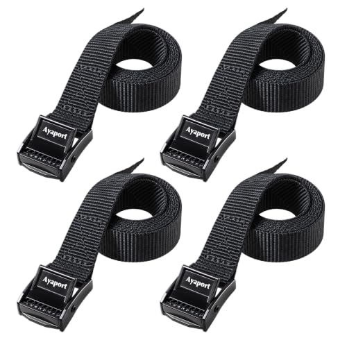 Ayaport Adjustable 0.75'' x 48'' Lashing Straps with Buckles, Black, 4 Pack