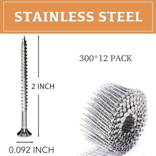 Stainless Steel 2 Inch 15-Degree Siding Nails - BHTOP Coil Nails 3600 Pcs