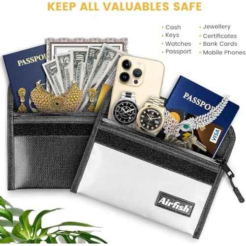 Airfish Fireproof Money Bag, 5 x 8 inches Fireproof Wallet, Waterproof Cash Bag with Zipper, Small Fireproof Cash Bag for Valuables
