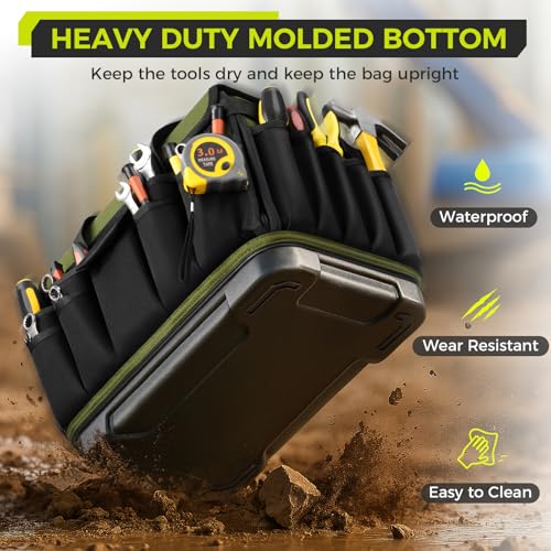 Ytonet 16-Inch Heavy Duty Tool Bag with 46 Pockets, Waterproof Organizer for Men, Green