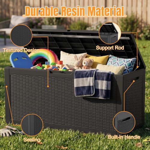 ATMELT Black 160 Gallon Waterproof Resin Outdoor Storage Box with Support Rod