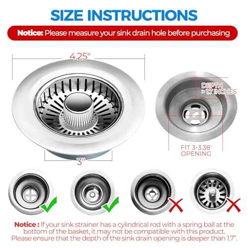 zaa Kitchen Sink Drain Strainer - Kitchen Sink Stopper, 304 Stainless Steel Sink Drain Stopper, Sink Protector for Kitchen with Anti-Clog Filter, Fit US Standard 3-1/2'' Sink Drain Hole, Silver