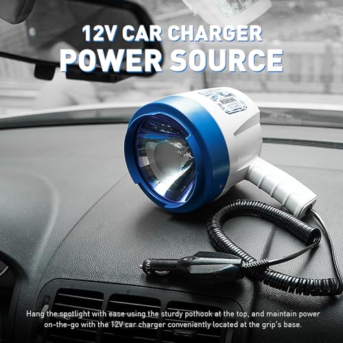 GOODSMANN Spotlight Outdoor Handheld 12v Spot Light 1200 Lumen spotlights with Cigarette Lighter for Boat Marine Glare-Free Bright Plug in Spotlight for Car Corded Floodlight