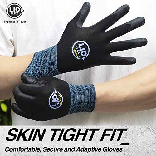 Safety Work Gloves with Touchscreen Fingers, 3 Pairs Thin & Lightweight Working Gloves, Ideal for Warehouse Workers, Delivery Drivers, Nitrile Foam Coated Grip Gloves for Women and Men (Black, M)
