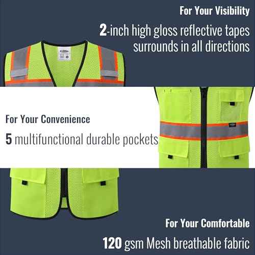 JKSafety Safety Vest for Men Women Hi Vis Relfective Vest with Pockets High Visibility Meet ANSI Standard