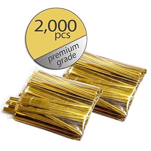 Gold Twist Ties - Metallic Twist Ties - Premium Grade - Bulk Value Pack 3" (2000)