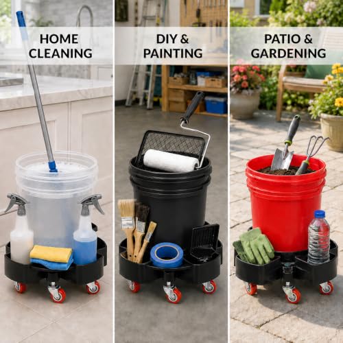 5 Gallon Bucket Dolly with Wheels — Locking Casters & Built-in Storage